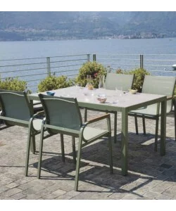 Set da giardino solaria "tarquinia" verde in ferro e vetroceramica 4 sedute e tavolo