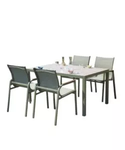 Set da giardino solaria 'tarquinia' verde in ferro e vetroceramica 4 sedute e tavolo