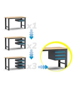 Banco da lavoro garage fisso fami "linea 391" in legno di faggio e lamiera grigio antracite 102,4x75x87,7 cm