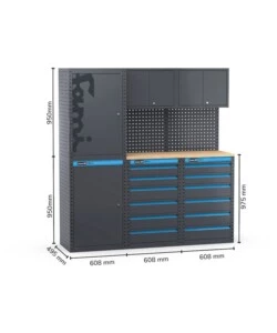 Moduli per garage fami 'linea 391' con armadi 1 anta e cassettiere in lamiera antracite 182,4x49,5x190 cm