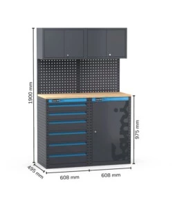 Moduli per garage fami 'linea 391' con cassettiera e armadio a 1 anta in lamiera antracite 121,6x49,5x190 cm