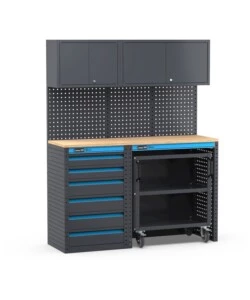 Banco da lavoro garage fisso fami 'linea 391' in legno di faggio e lamiera grigio antracite 200x75x87,7 cm