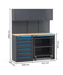 Moduli per garage fami 'linea 391' con cassettiera e carrello a 3 piani in lamiera antracite 152x49,5x190 cm