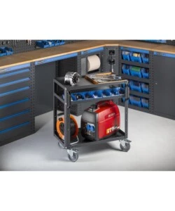 Moduli per garage fami "linea 391" con armadi con 1 anta, carrello a 3 piani e contenitori in lamiera antracite 212,8x49,5x190 cm