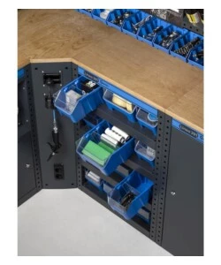 Moduli per garage fami "linea 391" con armadi con 1 anta, carrello a 3 piani e contenitori in lamiera antracite 212,8x49,5x190 cm
