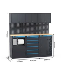 Moduli per garage fami 'linea 391' con modulo di servizio, cassettiera e armadio 1 anta in lamiera antracite 182,4x49,5x190 cm