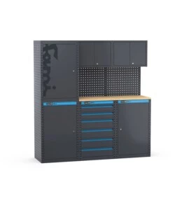 Moduli per garage fami 'linea 391' con armadi a 1 anta e cassettiera in lamiera antracite 182,4x49,5x190 cm