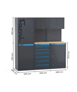 Moduli per garage fami 'linea 391' con armadi a 1 anta e cassettiera in lamiera antracite 182,4x49,5x190 cm