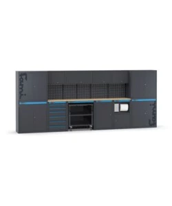 Moduli per garage fami 'linea 391' con armadi ad anta, cassettiera, carrello e modulo di servizio in lamiera antracite 456x49,5x190 cm