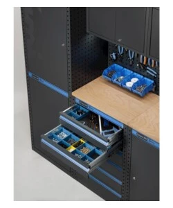 Moduli per garage fami "linea 391" con armadi ad anta, cassettiera, carrello e modulo di servizio in lamiera antracite 456x49,5x190 cm