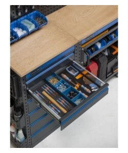 Moduli per garage fami "linea 391" con armadi ad anta, cassettiera, carrello e modulo di servizio in lamiera antracite 456x49,5x190 cm