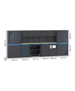 Moduli per garage fami 'linea 391' con armadi ad anta, cassettiera, carrello e modulo di servizio in lamiera antracite 456x49,5x190 cm