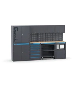 Moduli per garage fami 'linea 391' con armadi a 1 anta, modulo di servizio e cassettiera in lamiera antracite 182,4x49,5x190 cm