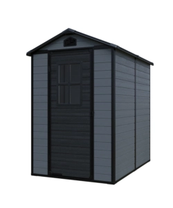 Casetta da giardino domus 'leonor 4x6' in resina grigio con porta battente singola 134x194x198 cm