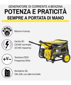 Generatore di corrente a benzina system+ 3000w