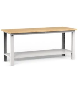 Banco da lavoro garage fisso fami 'work' in legno di faggio e lamiera grigio chiaro 200x75x88,2 cm