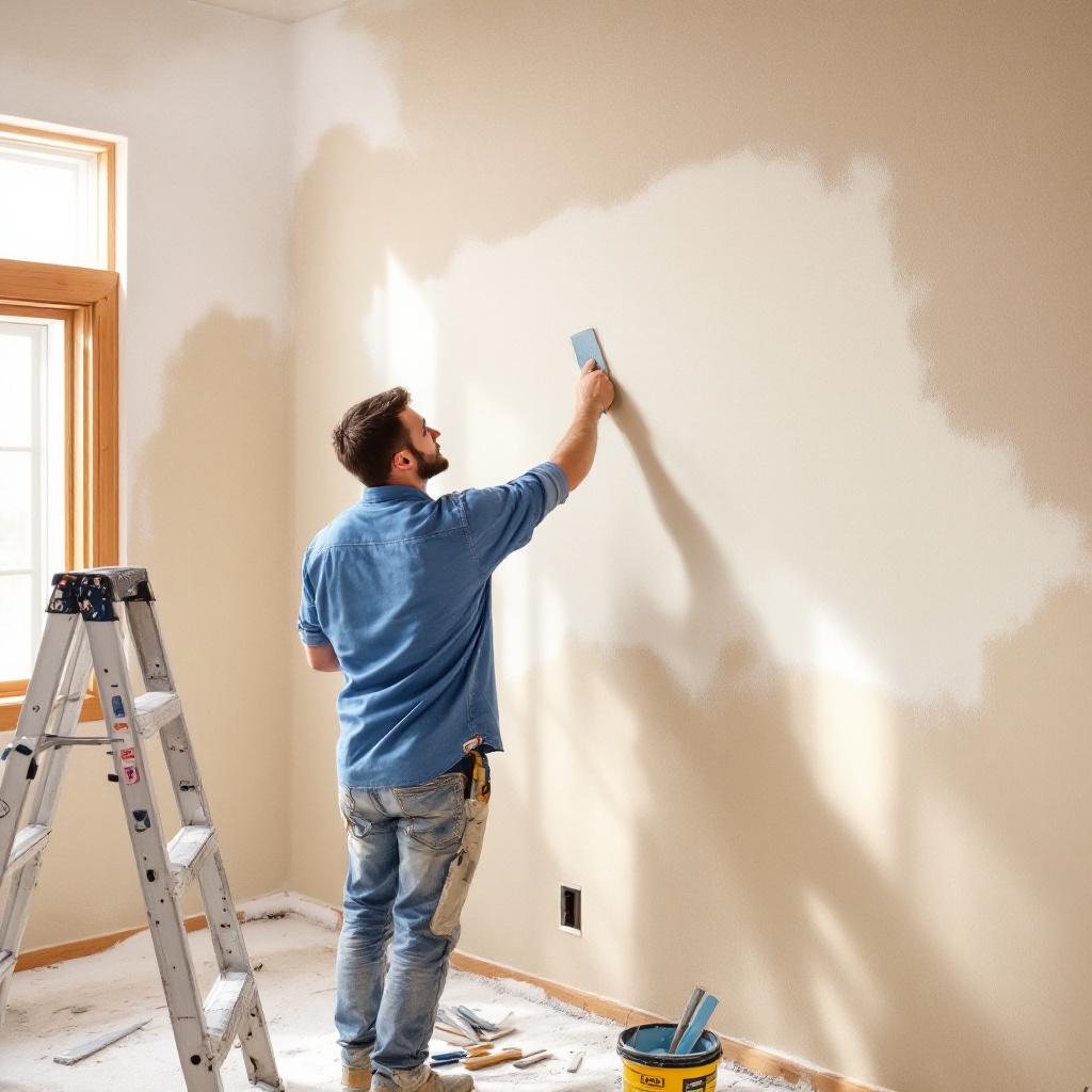 Persona Che Stucca E Leviga Superfici