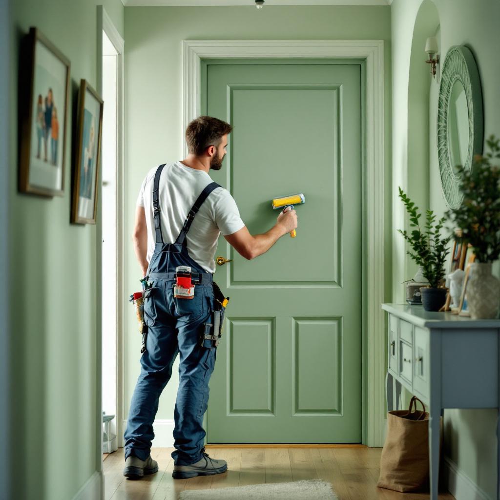 Professionista Che Colora Porta Interna Casa